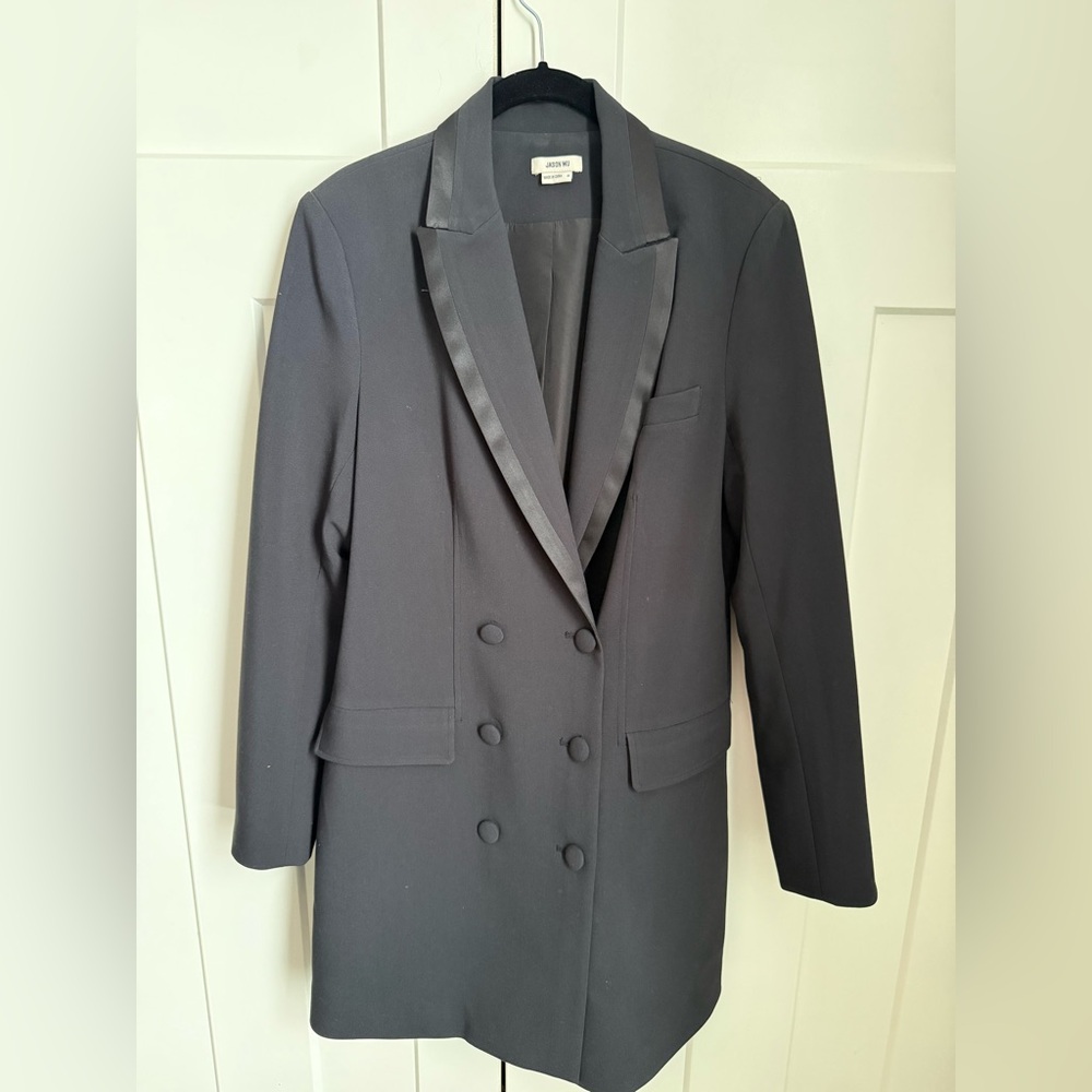 Jason Wu Women Black Double-Breasted Blazer Dress with satin lapels. Worn once.